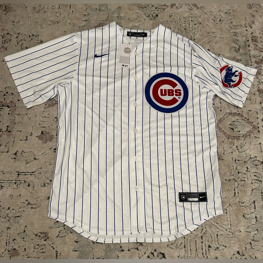 Nike Authentic Chicago Cubs MLB Baseball Pinstripe with Patch Jersey Men’s Sz: M - Picture 1 of 6